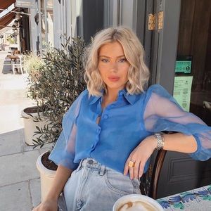 NWT zara blue organza puff sleeves blouse